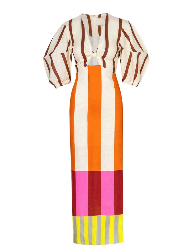 Gaby - Robe longue colorée à manches bouffantes