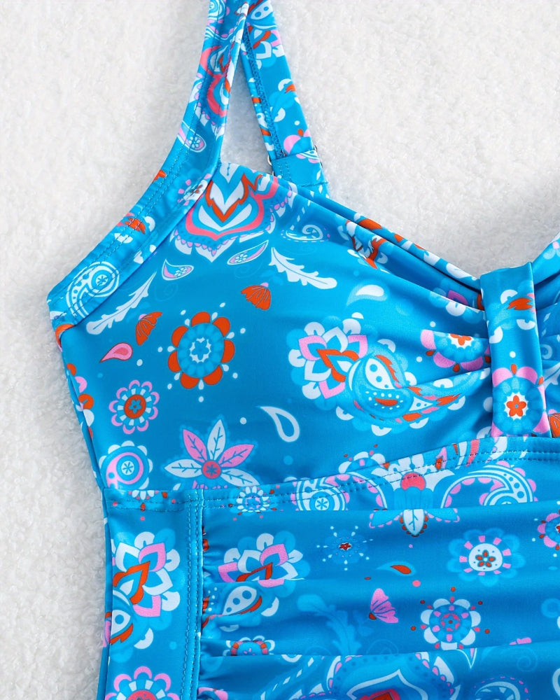 Silvia - Maillot de bain une pièce à fleurs plissées et décolleté