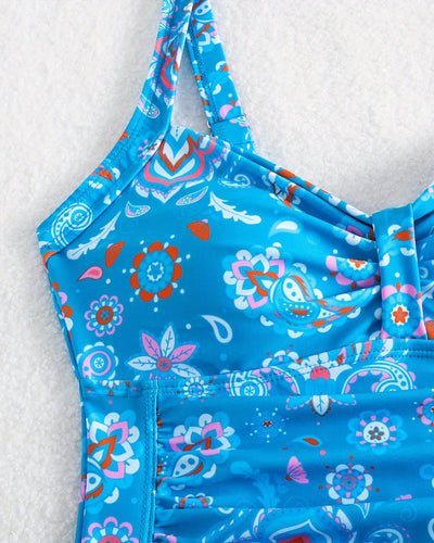 Silvia - Maillot de bain une pièce à fleurs plissées et décolleté