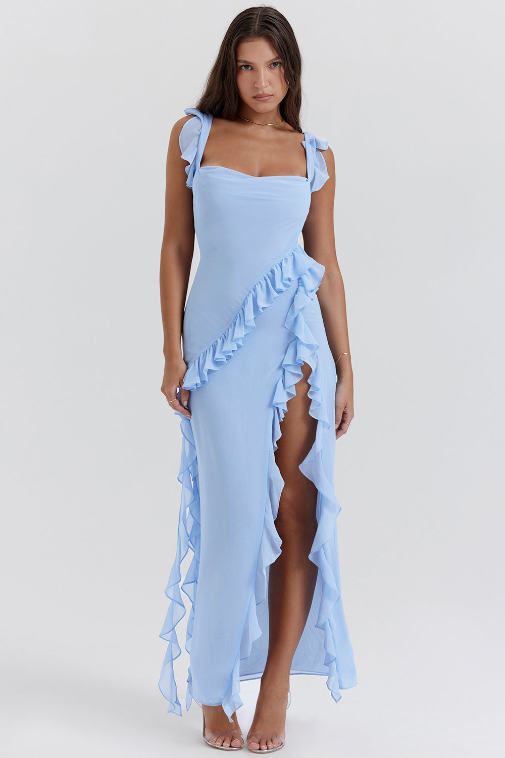 Talia | Robe longue à volants et ouverture 