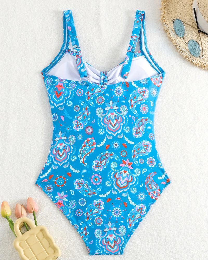 Silvia - Maillot de bain une pièce à fleurs plissées et décolleté