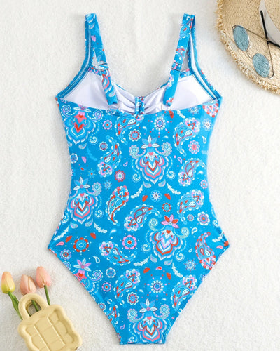 Silvia - Maillot de bain une pièce à fleurs plissées et décolleté