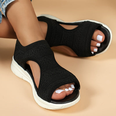 MARIA - Schwarze Stricksandalen mit Keilabsatz