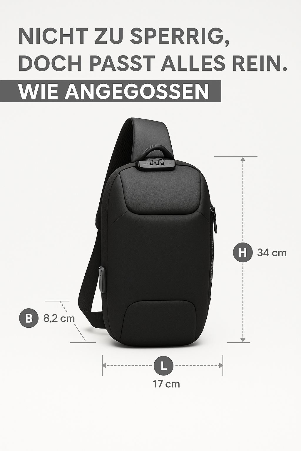 Anti-Diebstahl Crossbody Bag mit Ladefunktion