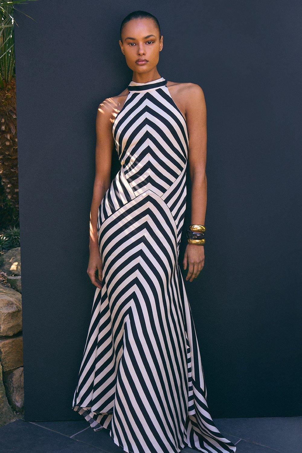 Tessa - Robe longue fluide à rayures monochromes