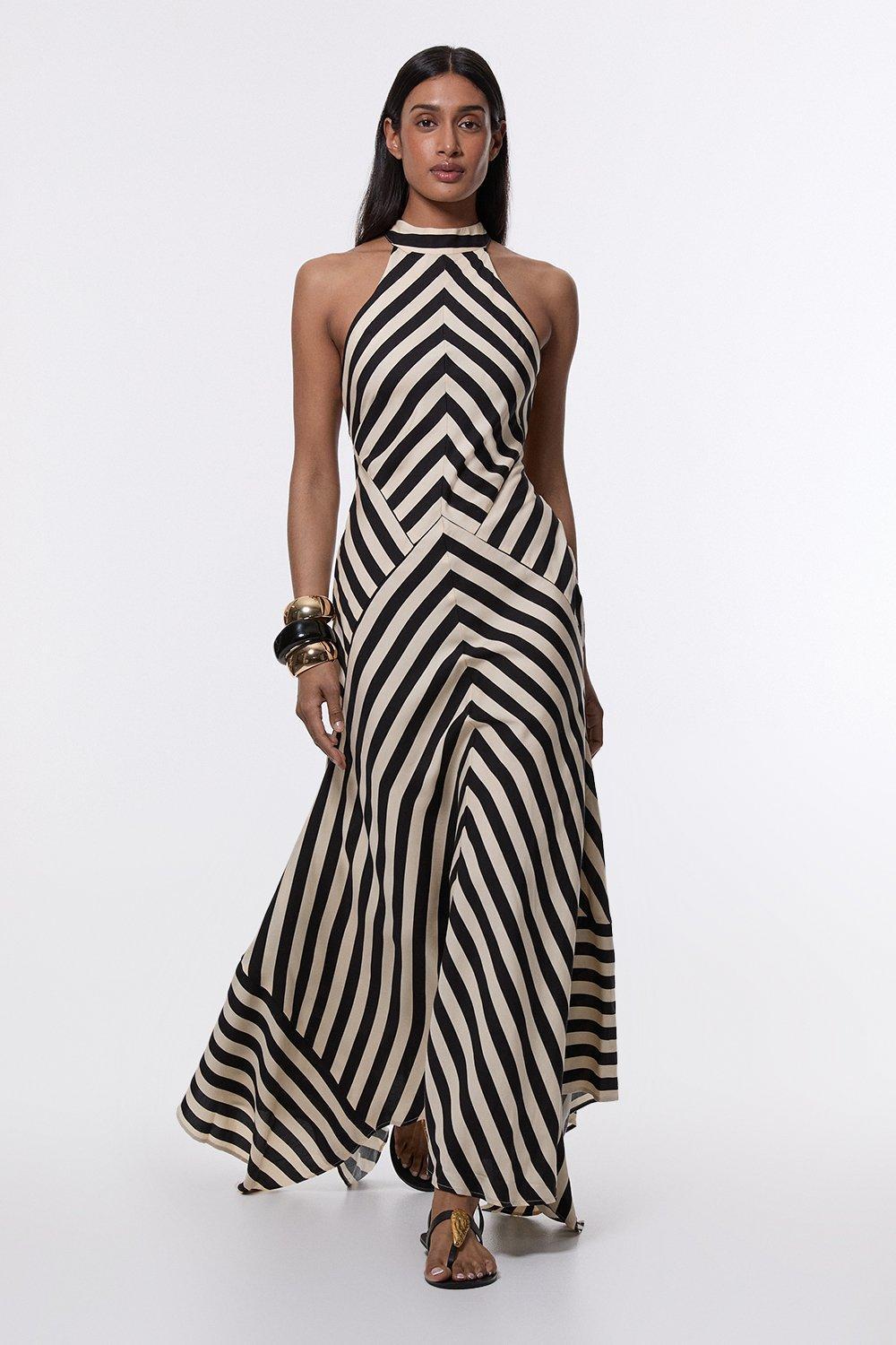 Tessa - Robe longue fluide à rayures monochromes