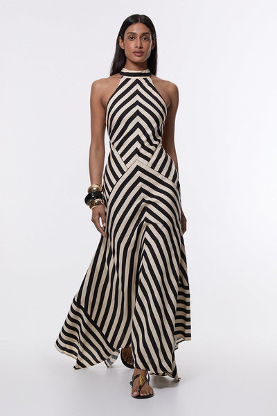 Tessa - Robe longue fluide à rayures monochromes