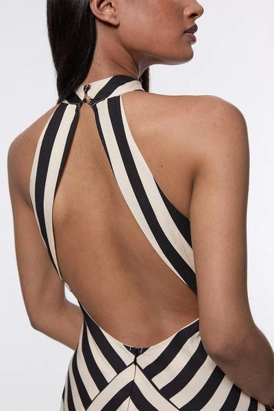 Tessa - Robe longue fluide à rayures monochromes