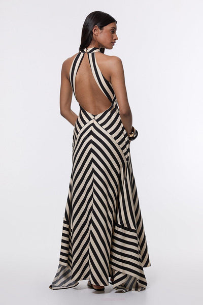 Tessa - Robe longue fluide à rayures monochromes