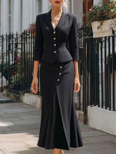 VINAYA - Elegantes Set aus Blazer mit Knopfleiste und Midirock