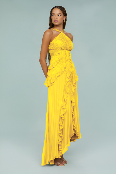 BELLA | Maxikleid mit plissierten Rüschen