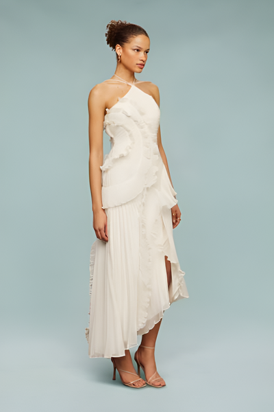 BELLA | Maxikleid mit plissierten Rüschen