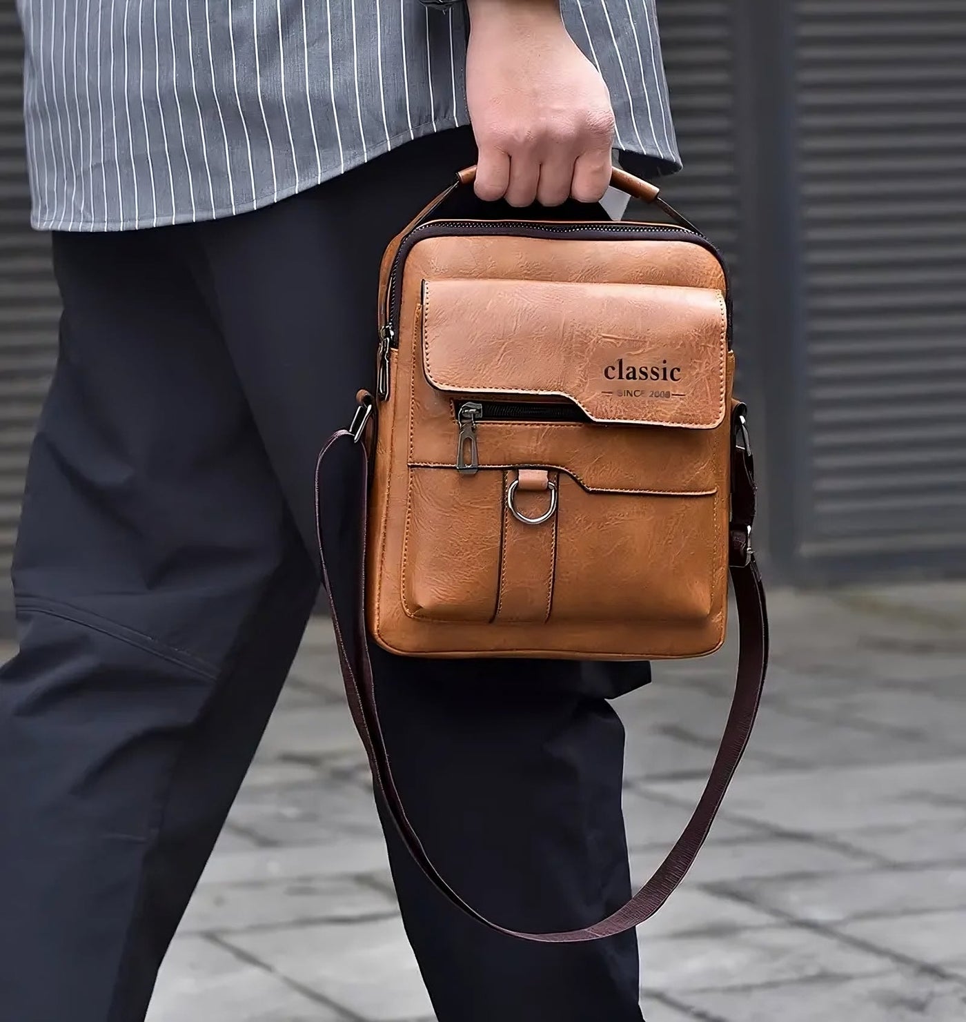 Anti-Theft Leather Sling Bag