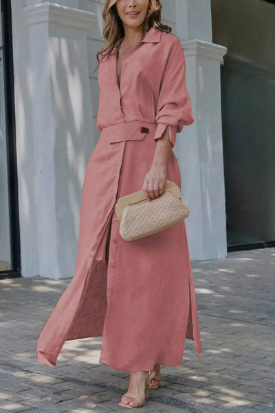 Jeanette - Robe longue en lin à col en V