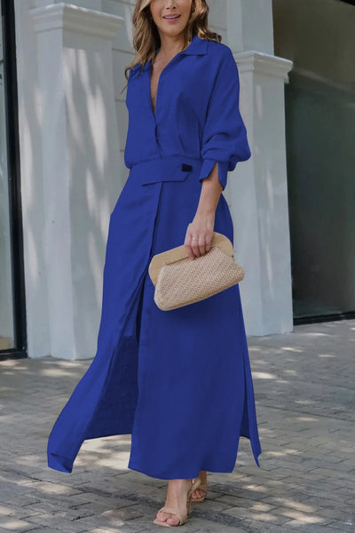 Jeanette - Robe longue en lin à col en V