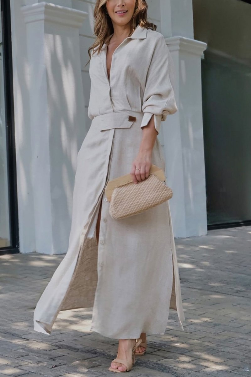 Jeanette - Robe longue en lin à col en V