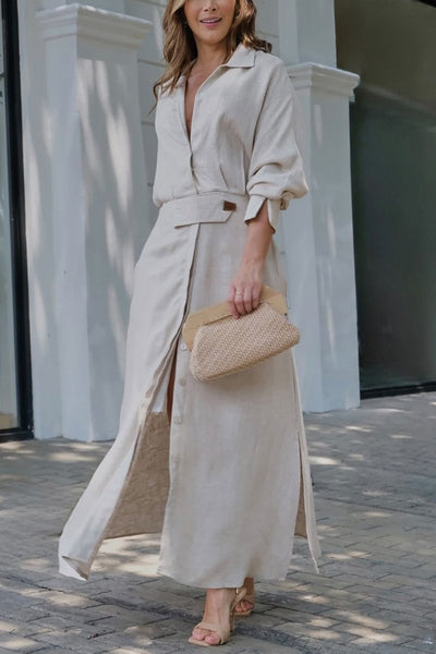 Jeanette - Robe longue en lin à col en V