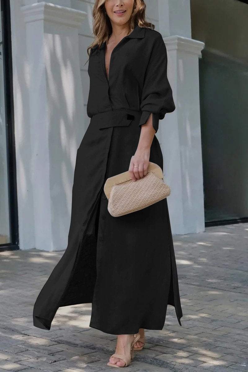 Jeanette - Robe longue en lin à col en V