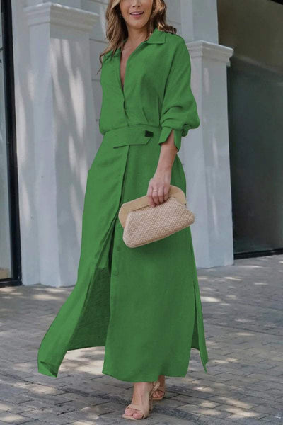 Jeanette - Robe longue en lin à col en V