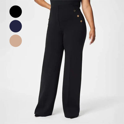 FLEXA - Pantalon large taille haute extensible pour femme grande taille