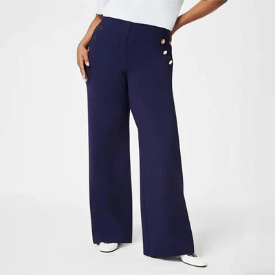 FLEXA - Pantalon large taille haute extensible pour femme grande taille