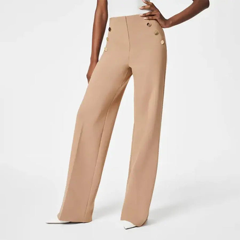 FLEXA - Pantalon large taille haute extensible pour femme grande taille