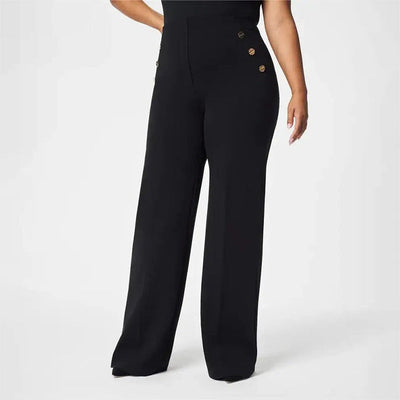 FLEXA - Pantalon large taille haute extensible pour femme grande taille