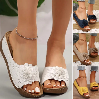 LESAYA - Damen Comfort Flower Slip-On Sandalen