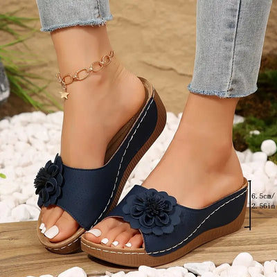 LESAYA - Damen Comfort Flower Slip-On Sandalen