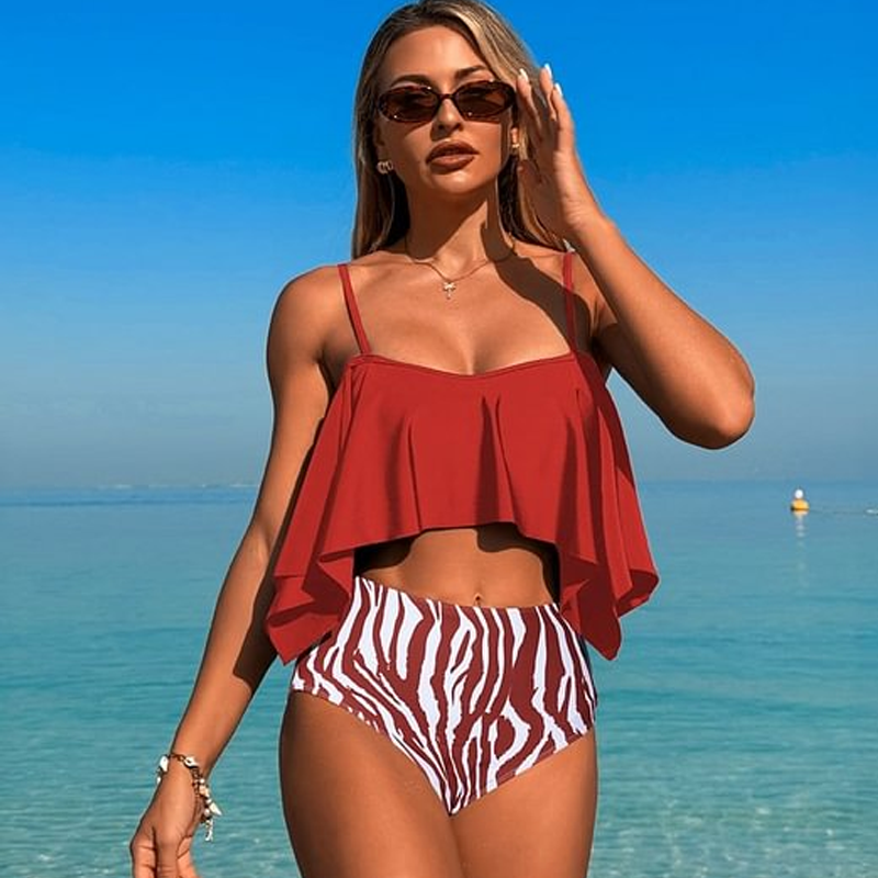 JESSICA - Zweiteiliges Bikini-Set mit Rüschen und hoher Taille