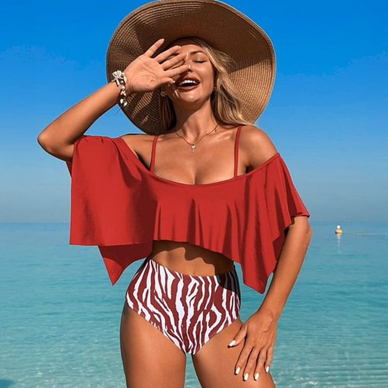 JESSICA - Zweiteiliges Bikini-Set mit Rüschen und hoher Taille