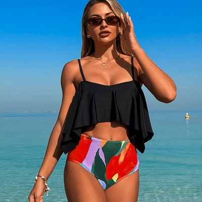 JESSICA - Zweiteiliges Bikini-Set mit Rüschen und hoher Taille