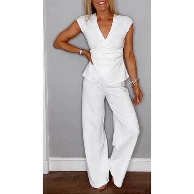 MARLE - Ensemble élégant : haut col V et pantalon