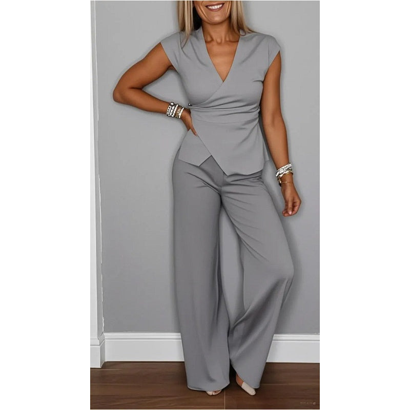 MARLE - Ensemble élégant : haut col V et pantalon