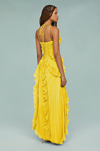 BELLA | Maxikleid mit plissierten Rüschen
