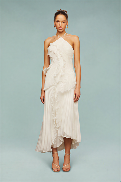 BELLA | Maxikleid mit plissierten Rüschen