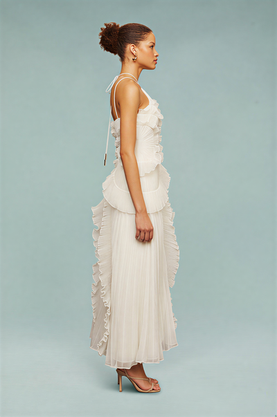 BELLA | Maxikleid mit plissierten Rüschen