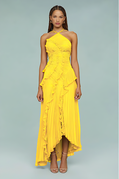 BELLA | Maxikleid mit plissierten Rüschen